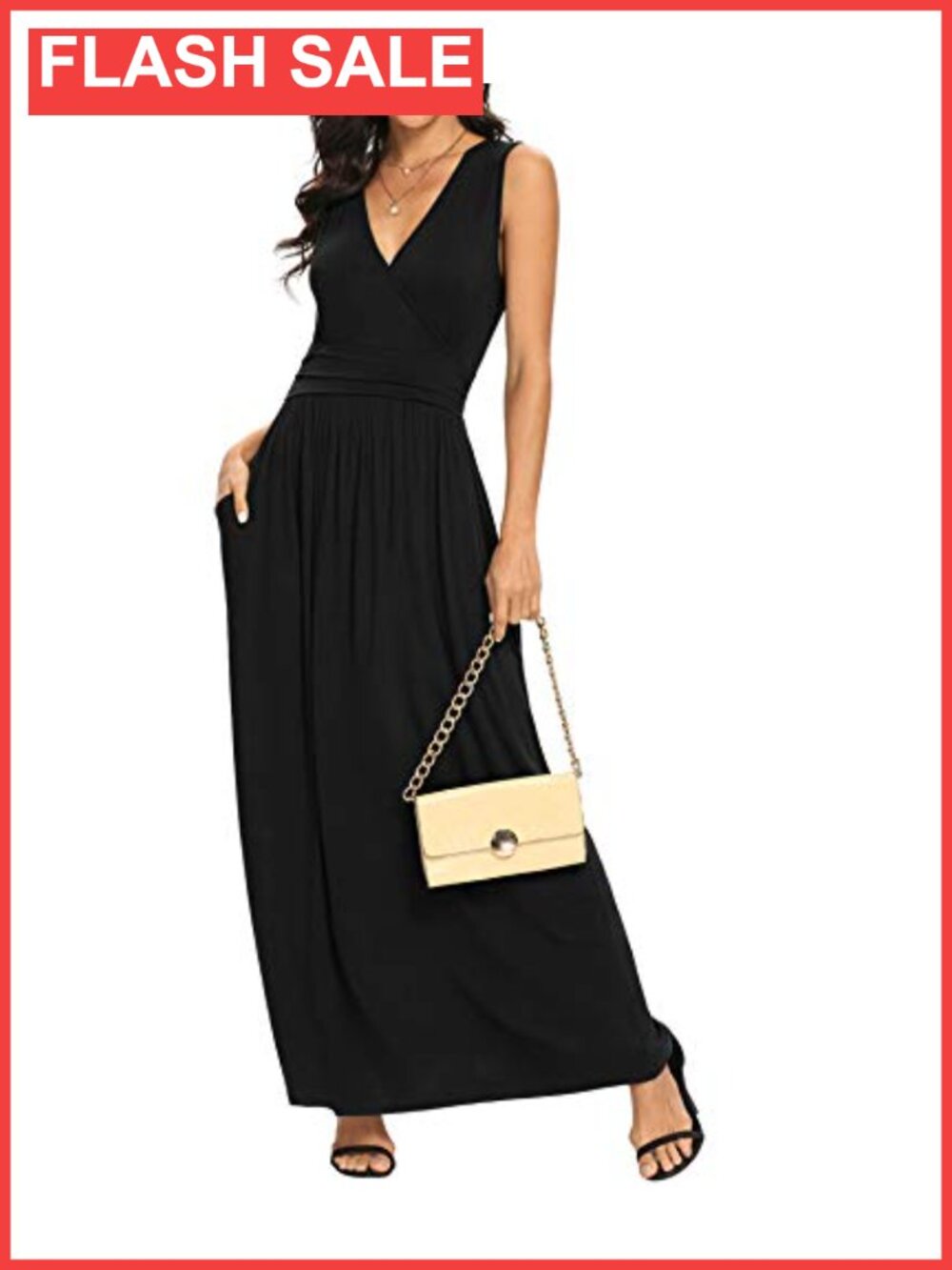 Sleeveless Deep V Neck Loose Plain Long Maxi Casual Dress